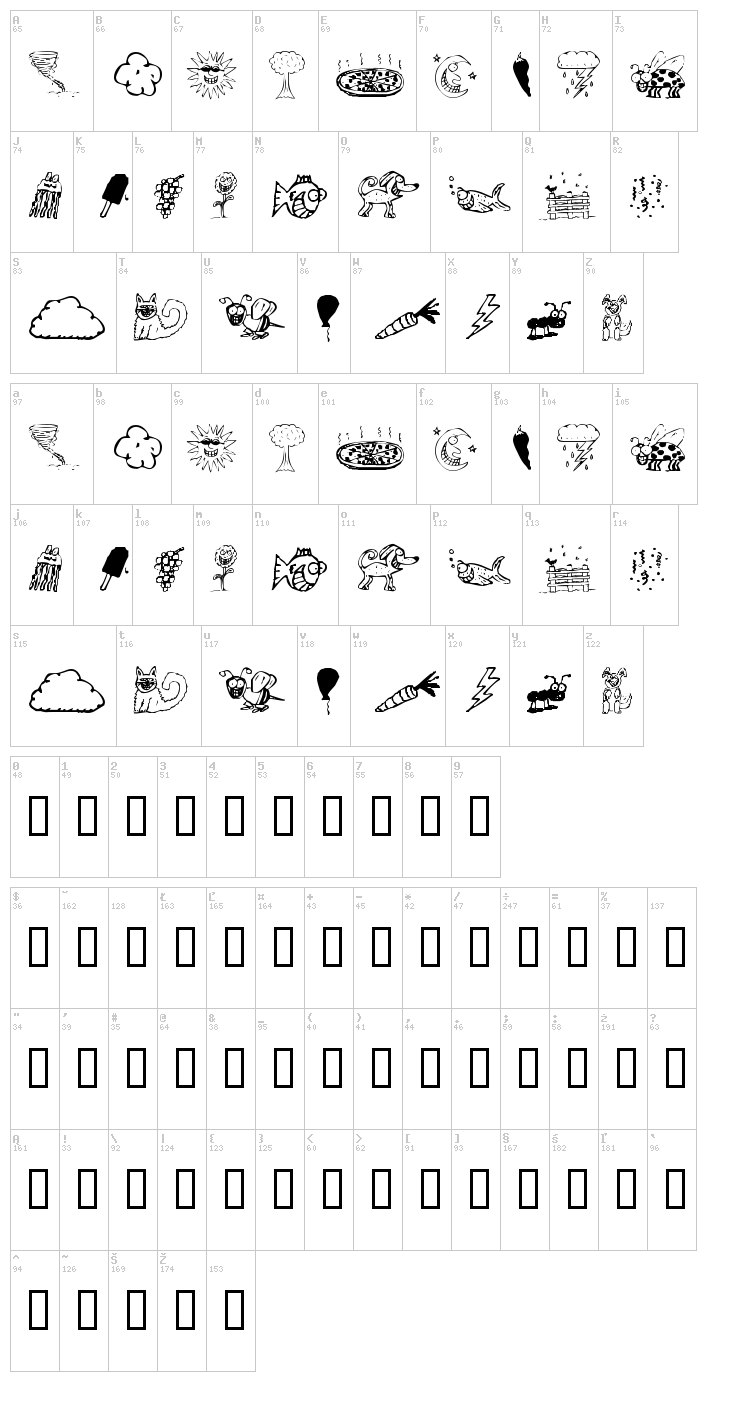 KR Silly Art font map